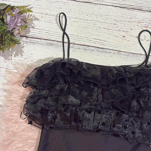 ZARA Organza Ruffle Slip Dress Polka Dot Midi Maxi Black Bloggers Fav - Picture 7 of 10